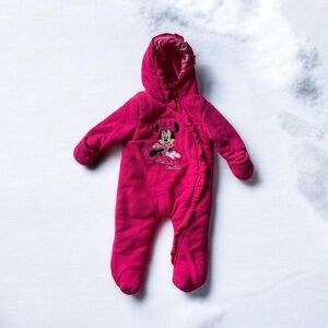 ⭐️ Disney Baby 6/9 pink Minnie Mouse 100% polyester. Winter outfit. Lightweight
